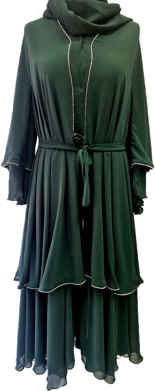 Forest Green Abaya with Gold Trimming